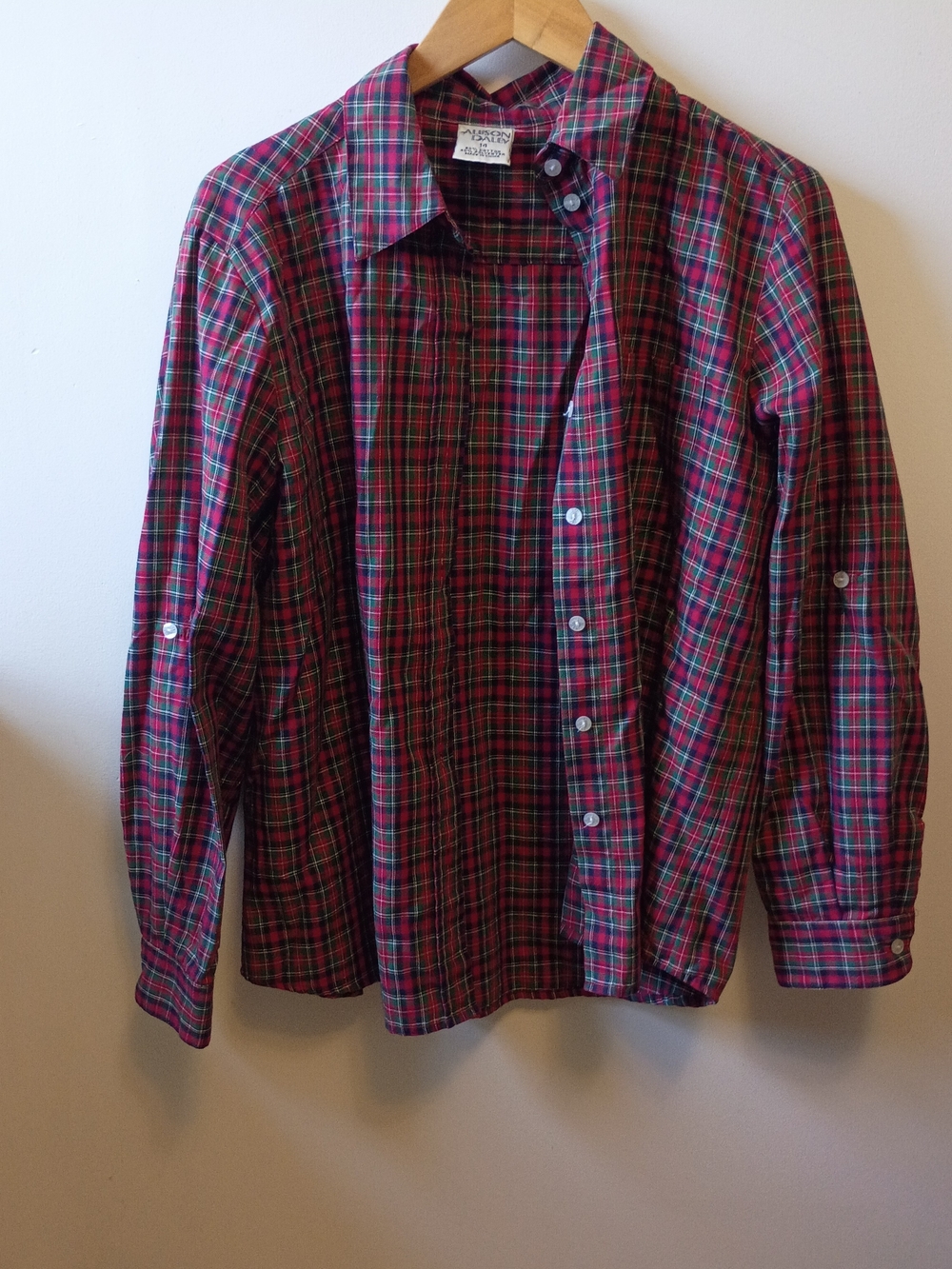 Allison Daley Red and Green Plaid Button-Down Shirt